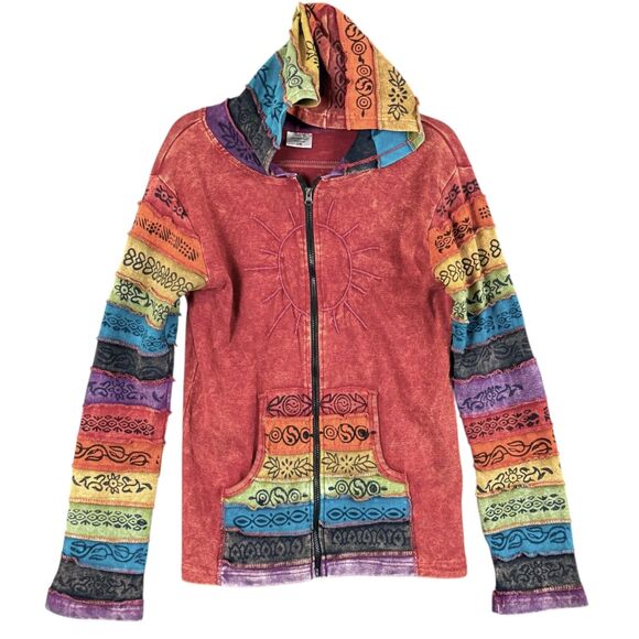 Greater Good Network Hoodie Women Size L / XL Boho Hippie Patchwork Full Zip - Picture 1 of 12